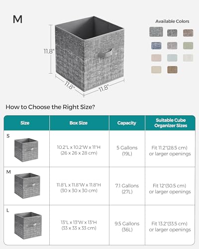 SONGMICS Storage Cubes, 11.8-Inch Non-Woven Fabric Bins with Double Handles, Set of 6, Closet Organizers for Shelves, Foldable, for Clothes, Cattail Gray UROB030G01 - color: Cattail Gray, size: 11.8"L x 11.8"W x 11.8"H