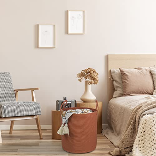 XUANGUO Cotton Rope Laundry Basket Hamper for Clothes Woven Storage Basket for Living Room Bedroom Boho Tall Rope Baskets for Blanket Toys Pillow Towels Baby Nursery Hamper Bin Large rust red - color: rustic, size: Regular
