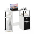 Furinno Jaya Desk, 38.4" Wide Gaming Desk with Bin Drawers, Computer Desk with Side Shelf, Office Desk for Study, Home Office, Bedroom, Dorm, Study Room, White - color: White/Black