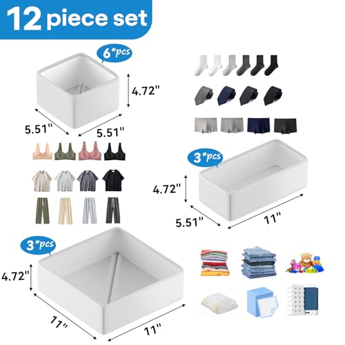 Vegan Leather Drawer Organizers,12 Pack Makeup Storage boxes,Vanity Drawer Luxury upgrade,Bedroom fabric Drawers replacement,bathroom organization and storage Optimal solution - color: beige, size: 12 pack