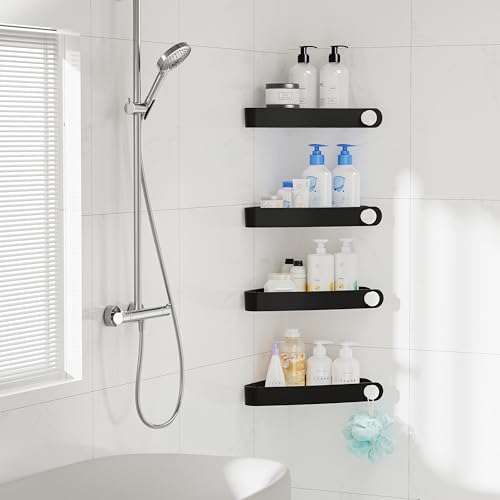 Sotfamily Plastic Shower Caddy Corner (for 90° Only), 4 Pack Adhesive Corner Shower Shelves for Smooth Wall Bathroom Organizers and Storage, Black - color: Black, size: 4 Pack