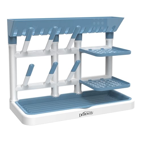 Dr. Brown's Baby Bottle Drying Tower, Stand-Up Countertop Drying Rack with Organized Storage for Baby Essentials, Space Saving Vertical Rack, Blue/White - color: Blue/White