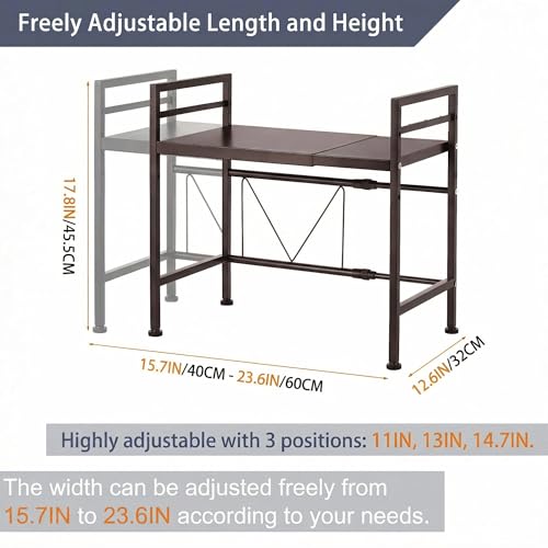 PUSDON Expandable Microwave Oven Rack, 2-Tier Countertop Baker's Rack Style Shelf, Heavy Duty Stand with 3 Hooks, 160lbs Capacity Rustic Farmhouse Decor, Vintage Bronze - color: Vintage Bronze, size: H-frame 2 tier