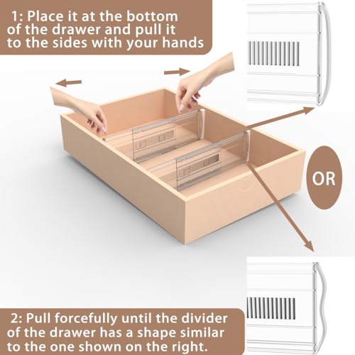 3 Pack Adjustable Heavy-Duty Drawer Dividers for Clothes,5" High Expandable From 13-21" Clear Drawer Organizers, PC Plastic Separators for Dresser/Bedroom/Bathroom/Kitchen/Office Storage - size: 3 PCS-5IN-T3-Clear