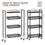 DGSNADGO Slim Rolling Storage Cart, 4-Tier Kitchen Cart on Wheels, Narrow Utility Cart with Handle and Wooden Tabletop for Small Space in Kitchen, Living Room, Bathroom, Rustic Brown and Black - color: Rustic Brown+black