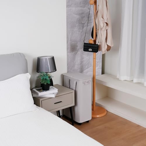 Vincona Slim Laundry Hamper with Lid and Wheels, Small Rolling Laundry Basket with Handle for Small Spaces, Tall Dirty Clothes Hampers for Dorm, Bathroom and Bedroom, 55L, Grey - color: Grey, size: 55L