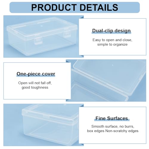 BENECREAT 4 Sizes Bead Storage Organizer Box, Rectangle Clear PP Plastic Box Containers, Dustproof Case with Hinged Lid for Cards, Beads and Craft Supplies - size: 4 Sizes