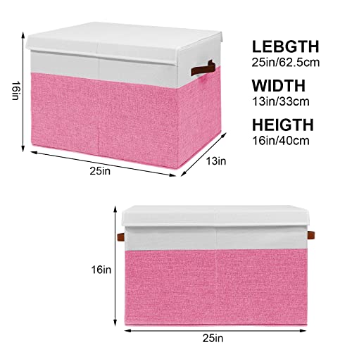 Gowee Large Toy Box with Lid, Sturdy Toy Storage Chest Bin Boxes Organizer Basket with Dividers for Toddlers, Kids, Boys, Girls, Nursery, Closet, Bedroom, Playroom 25"x13" x16" (Pink and White) - color: Pink and White, size: 25"x13" x16"