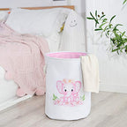 INough Laundry Baskets Kids Laundry Hamper, Pink Baby Hamper Elephant Basket Large Collapsible Kids Hamper with Handles Waterproof Round Linen Storage Basket for Toddler/Girls (Pink Elephant) - color: Pink Elephant
