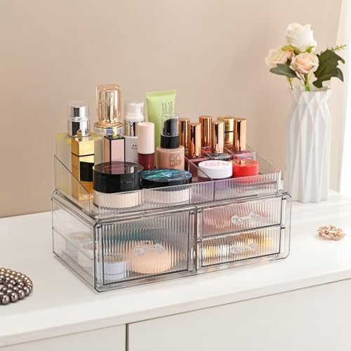 ZHIAI stackable storage drawer, cosmetics storage box, cosmetics and beauty product storage organizer, suitable for makeup room, bathroom, storage room - color: 3 short draws