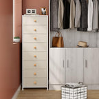 Crestlive Products Tall Dresser, 8-Drawer Fabirc Storage Tower, Chests of Drawers - Vertical Organizer Unit for Bedroom, Hallway, Entryway, Nursery, Closets - Steel Frame, Wood Top & Handles (Beige) - color: Beige, style: Narrow-8 Drawers