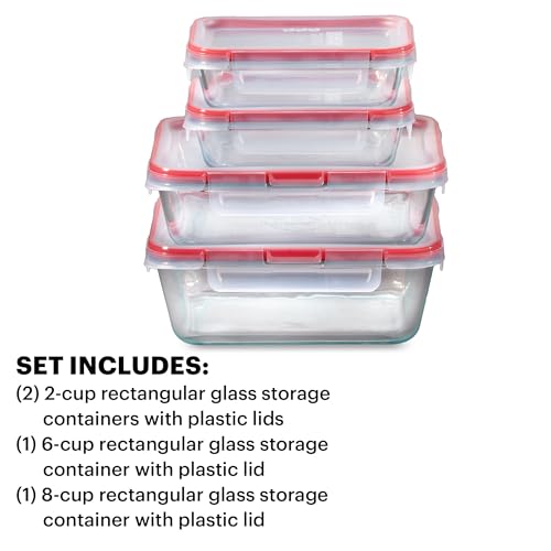 Pyrex Freshlock (4-Pack) Mixed Sized Glass Food Storage Containers Set, Airtight & Leakproof Plastic Locking Lids BPA-Free, Meal Prep Containers Set, Freezer Dishwasher Microwave Safe - size: 4 Pack
