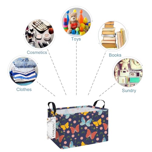 FANKANG Storage Bins, Nursery Hamper Canvas Laundry Basket Foldable with Waterproof PE Coating Large Storage Baskets for Kids Boys and Girls, Office, Bedroom, Clothes,Toys(Rec-Colorful Butterfly ） - color: Rec-Colorful Butterfly