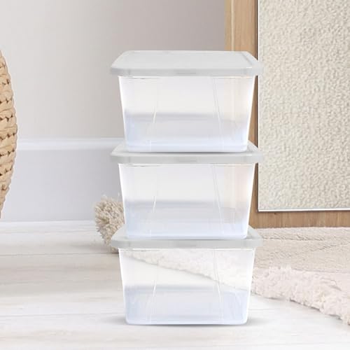 HOMZ 10-Pack Snaplock, Small Clear Plastic Storage Organizer Bins w/ Lids, 6 Quart, White - Stackable Container Boxes for Bedroom, Bathroom, Garage, and Office Organization - color: White Lid, size: 6 QT (10 Pack)