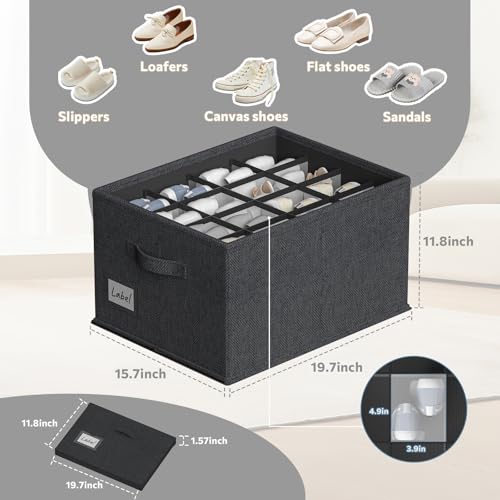 2 Pack Shoe Organizer for Closet, Fits 16-32 Pairs Fabric Shoe Storage Bins Large Shoe Box Storage Containers with Bottom Support for Shoes Space Saving Shoes Holder (Black, 19.7*15.7*11.8in) - color: Black, size: 19.7*15.7*11.8in