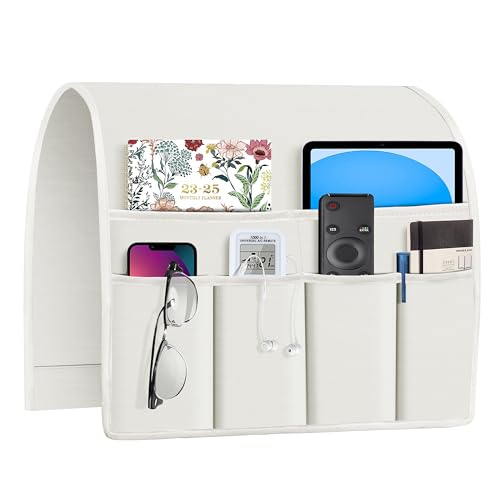Joywell Armrest Organizer Remote Holder for Recliner Armchair Caddy Couch Sofa Arm Chair Caddie with 6 Pocket Storage for Magazine, Phone, iPad,Ivory - color: Ivory, size: 19'' x 35''
