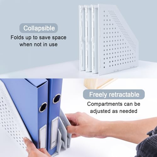 FRETONBA Collapsible Magazine File Holder with 3 Vertical Compartments Foldable Binder Holder for Desk Binder Storage Organizer Plastic Magazine Holders for Shelf, Light Gray - color: Light Grey, size: 3 Compartments - 1Pcs