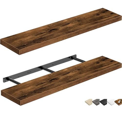 QEEIG Floating Shelves for Wall 35.4" Long - Wall Mounted Shelf Bathroom Kitchen Living Room Bedroom Farmhouse Home Decor Display Bookshelf Large 35.4 x 9.3 inch Set of 2, Rustic Brown (008-90BN) - color: A. Brown, size: 35.4"