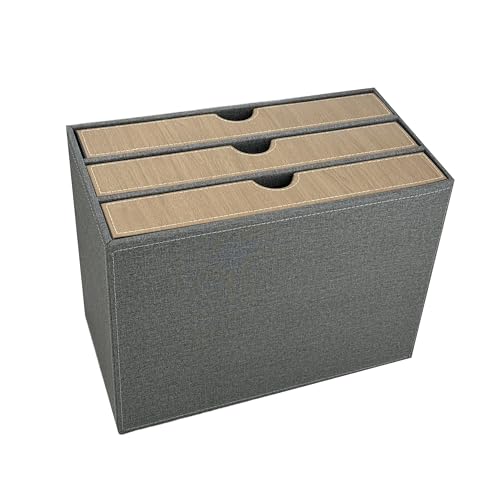 3-Drawer Leather Desk Organizer with A4 File Holder-Stackable Modular Storage Box for Office Supplies,Files,Bills & Jewelry-Space-Saving Design for Home Office,Desk & Workspace(Grey Cloth) - color: grey cloth