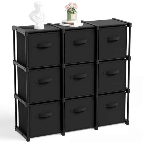 Briwooody 9 Cube Storage Organizer Bins with Shelf 11'' Toy Storage Box Back to School Dorm Organizers Fabric Unit for Playroom Book (Black) - color: Black