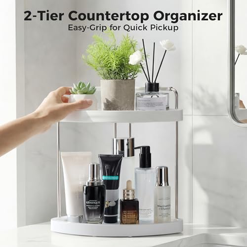 Vtopmart 2-Tier Bathroom Countertop Organizer, Vanity Dresser Counter Tray Shelf for Skincare, Perfume, Makeup, Silver - color: Silver, size: Corner