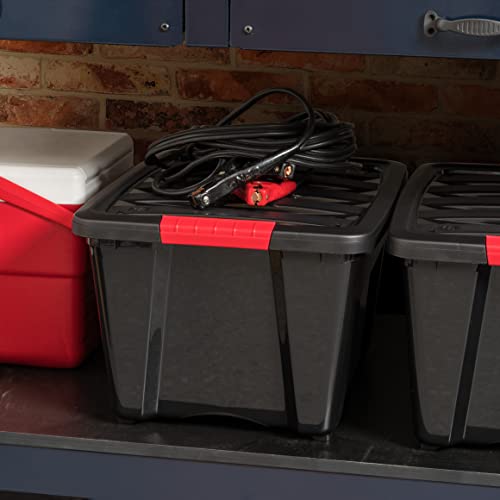 IRIS USA 30 L (32 QT) Plastic Storage Box with Lid and Latches - 4 Pack - BPA-Free, Garage Organizing Solution, Durable Nestable Stackable Containers, Secure Pull Handle - Black - size: 32 Qt, style: 4 Pack