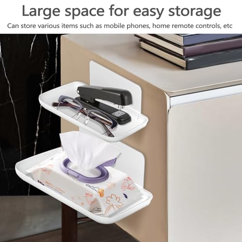 2 Pack White PP Folding Wall Shelf, 6.8" x 4.3" & 11" x 6.3" Foldable Adhesive Shelves, Small Fold-Down Wall Storage Tray for Bathroom Toilet Kitchen Phone Towel