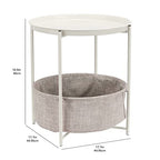 Amazon Basics Round Storage End Table, Nightstand with Cloth Basket, Bedside Table, White/Heather Gray, 17.7" L x 17.7" W x 18.9" H - color: White