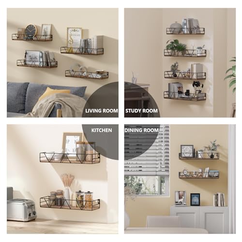 Amaoot Floating Shelves Set of 4, Home Wood Wall Shelf, Farmhouse Shelf for Bedroom, Wall Mounted Floating Shelf for Living Room, Bedroom, Bathroom, Kitchen, Office (Brown) - color: Brown-4pcs