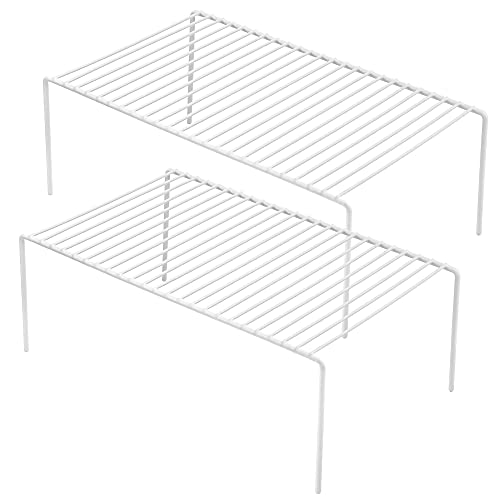 Redrubbit Large (15.7 x 9. 4 Inch) Cabinet Storage Shelf Rack, Rustproof Kitchen Counter and Cabinet Shelf, Storage Rack Organizer for Kitchen, Fridge, Cabinet, Bathroom, Set of 2 - color: White