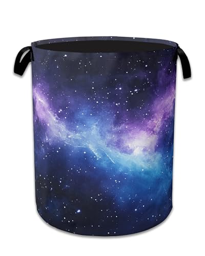 Purple Galaxy Laundry Basket Collapsible Laundry Hamper with Handle, Oxford Clothes Toy Storage Bin for Bathroom Bedroom Room Decor, Gift Basket 16" X 20.8" - color: Purple Galaxy