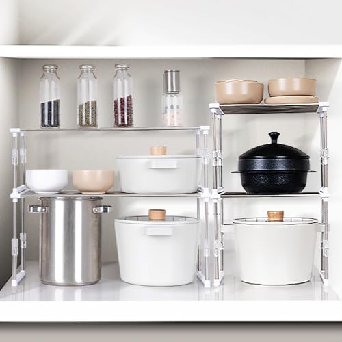 carrotez Expandable Cabinet Organizer, Set of 1 Width & Height-Adjustable Kitchen Cabinet Organizer Shelf, Stackable Kitchen Counter Shelf, 11.8~19.6 x 7.8 x 5.9~9" White - color: White, size: 1 Pack