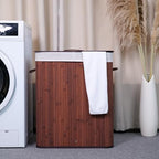 Bamboo Laundry Hamper Large 106L with Removable 4-Section Liner, Foldable Storage Basket with Lid and Handles for Bedroom, Laundry Room, Small Spaces – Brown- Rectangle - color: Brown - Rectangle