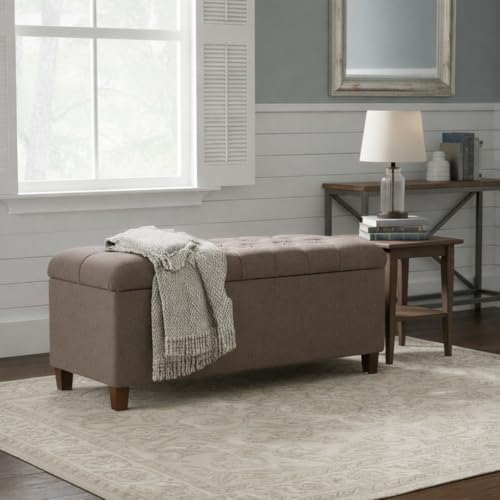 Homepop Home Decor | Tufted Ainsley Button Storage Ottoman Bench with Hinged Lid | Ottoman Bench with Storage for Living Room & Bedroom, Brown 18x40x18 inches - color: Brown
