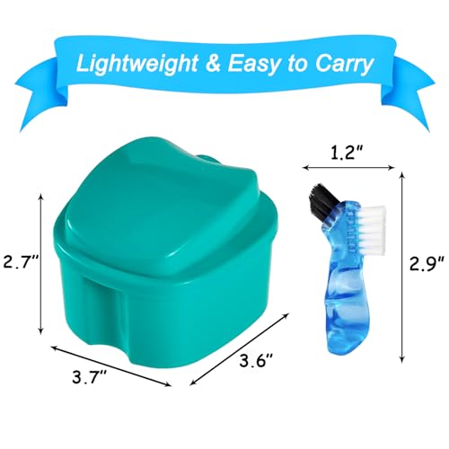 2 Pack Color Retainer Cleaner Case Denture Cups for Soaking Dentures, False Teeth Container Partial Denture Cleaning Case with Lid Travel - Lake Green and Dark Blue - color: Lake Green & Dark Blue