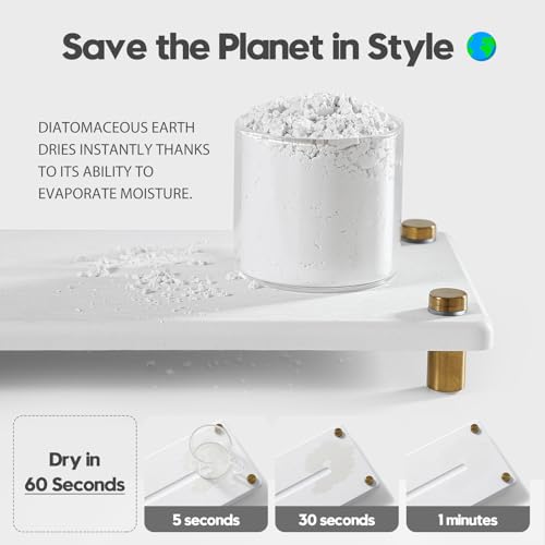 White Gold Dish Drying Rack Tray, Water Absorbing Stone Sink Caddy Kitchen Sink Organizer, Diatomite Bathroom Counter Faucet Mat Coaster, Soap Riser Dispenser Sponge Holder, White 12.5" x 4.5" - color: White - Gold, size: 12.5" x 4.5" x 1"
