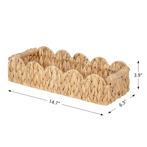 Kriitools Wicker Bathroom Basket Tray Organizer w/Scalloped for Toilet Paper, 2PCS Rattan Decorative Basket for Bathroom Decor, Farmhouse Home Decor, Living Room and more, Natural Water Hyacinth - color: 2 Pack