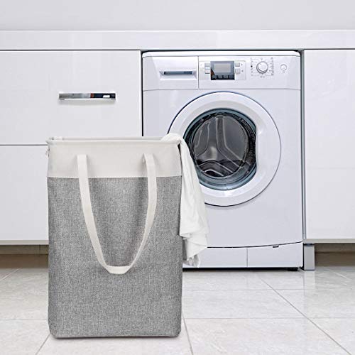 i BKGOO Laundry Basket with Handles Beige&Grey-Slim Laundry Bin Collapsible Dirty Clothes Basket Narrow Laundry Bag Foldable Dirty Hamper for Camping, Dorms, Apartments - color: Beige-Grey