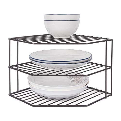 3-Tier Corner Shelf Counter and Cabinet Organizer - Steel Metal Wire - Rust Resistant - Plates, Dishes, Cabinet & Pantry Organizer - Kitchen Organization (10 x 7.5 Inch)(Black) - color: Bronze