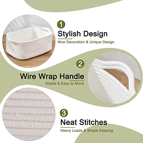 OIAHOMY Cotton Rope Storage Baskets | Decorative Storage Basket for Closet Storage, Home Organizing Bins and Nursery Decor | Cotton Rope Woven Baskets for Storage Shelf, Pure and White - color: Pure and White
