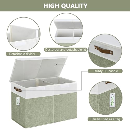 Bagnizer Large Toy Storage Box with Lids, Collapsible Sturdy Baby Storage Organizer Chest Bin Basket for Kids, Boys, Girls, Playroom, Nursery, Bedroom, Closet 25"x13"x16" (Green and White) - color: Green and White