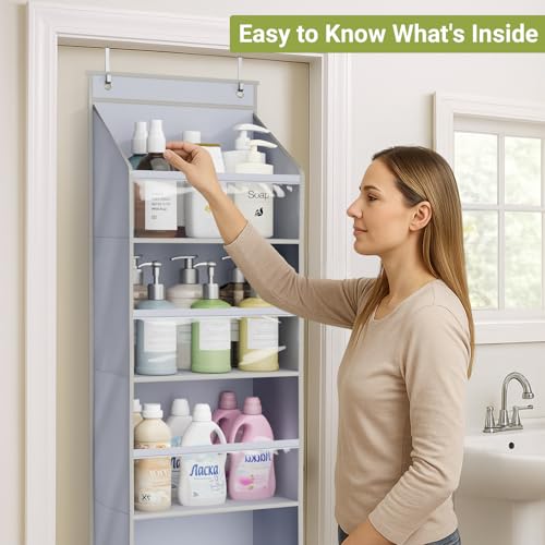 AOODA 2 Pack Over the Door Organizer, Large Capacity Closet Door Hanging Organizer, Clear Deep Pockets Baby Organizer Storage for Nursery, Bathroom, Bedroom, Pantry, Diapers (Grey) - color: Grey, size: 2 Packs
