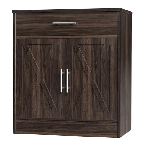 Shintenchi Farmhouse Storage Cabinets with Doors and Shelves,Kitchen Barn Door Storage Cabinet with Drawers,Coffee Bar Cabinet Buffest Sideboard for Dining Living Room,Bathroom,Entryway,Dark Brown - color: Dark Brown, size: 28.3"L