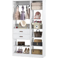Armocity Freestanding Closet System, 40 Inches Stand-Alone Wardrobe with 10 Shelves, 80'' Height Adjustable Cloth Garment Rack with 2 Wood Drawers, Wood Walk-in Closet with Hanging Rod, White - color: White