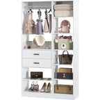 Armocity Freestanding Closet System, 40 Inches Stand-Alone Wardrobe with 10 Shelves, 80'' Height Adjustable Cloth Garment Rack with 2 Wood Drawers, Wood Walk-in Closet with Hanging Rod, White - color: White