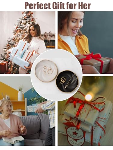 Black Ceramic Jewelry Tray with Gold Edge, 5 Inch Modern Trinket Dish for Rings & Earrings, Minimal Vanity Organizer - color: Black_round