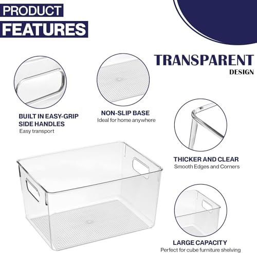 Clear Plastic Storage Bins, Pantry Organizers and Storage Containers Fridge Organizer Bins for Organizing Kitchen Cabinet Organizer Bin Bathroom Freezer Refrigerator Organization - size: 10 x 6 x 5.1
