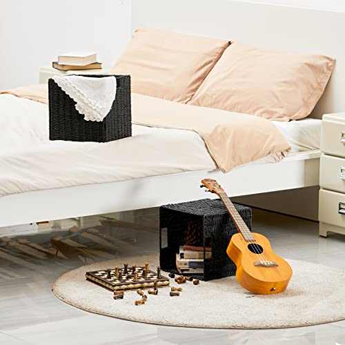 Vagusicc Wicker Storage Basket, Set of 2 Hand-Woven Wicker Basket, Foldable Cube Storage Bin, Black Storage Basket, Square Storage Baskets for Organizing Shelves & Decor, Black (11″×11″×11″) - color: Black, size: 11'' x 11'' x 11''