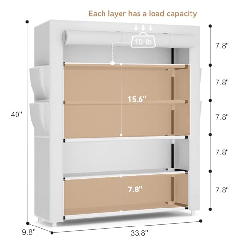 VILICK Shoe Rack with Cover, 5 Tier Shoe Organizer Storage for 20-24 Pair Shoes and Boots Large Shoe Storage Shelf Space Saving Vertical Shoe Rack for Closet, Front Door Entrance, Dorm, Garage, White - color: White, size: 33.8"W-5 Tier