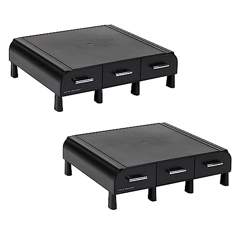 Mind Reader Monitor Stand, 3 Storage Drawers, Desktop Organizer, Riser, Office, 13.5"L x 13"W x 4"H, Set of 2, Black - size: 2 Pack